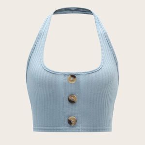 Rib halter tank top front bottons